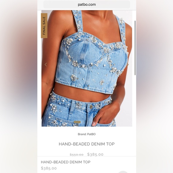 PatBo Hand-beaded Denim Top NWT - Picture 5 of 16